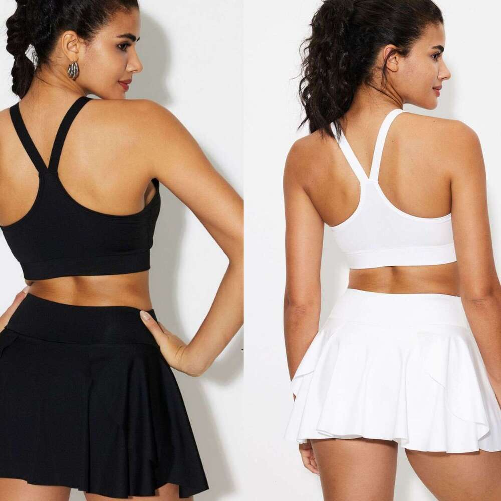 High Quality Sports Yoga Clothing New Womens Yoga Clothing Sports Vest Quick Drying Skirt Anti Exposure Running And Fitness Two-piece Set Summer Fre