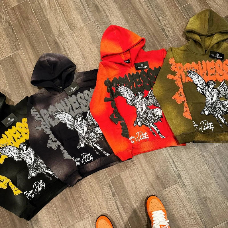 Spring Oversized Hoodie American Vintage Rock Punk Style Harajuku Eagle Pattern Colorful Letter Print Hooded Sweater for Casual 260622