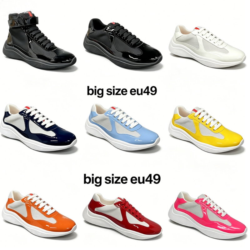 Designer Americas Cup Sneakers Mens Runner Flat Trainers Casual Shoes Patent Leather Black Blue Mesh Lace-Up Outdoor And Nylon Big Sze Eu49 53-image-918875801