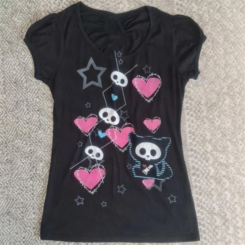 Letters Print Gothic Vintage Punk Black Crop Tops Womens Streetwear Tee Vintage Short Sleeve T-Shirt Y2k Clothes Emo 260625