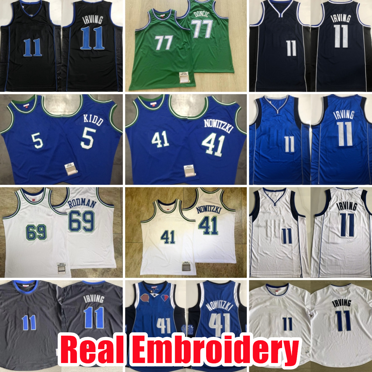 Retro Real Stitched Basketball Jerseys 11 Kyrie Irving City 2024 5 Jason Kidd 1994-95 Rodman Dirk Nowitzki Embroidery Authentic Stitched Jersey