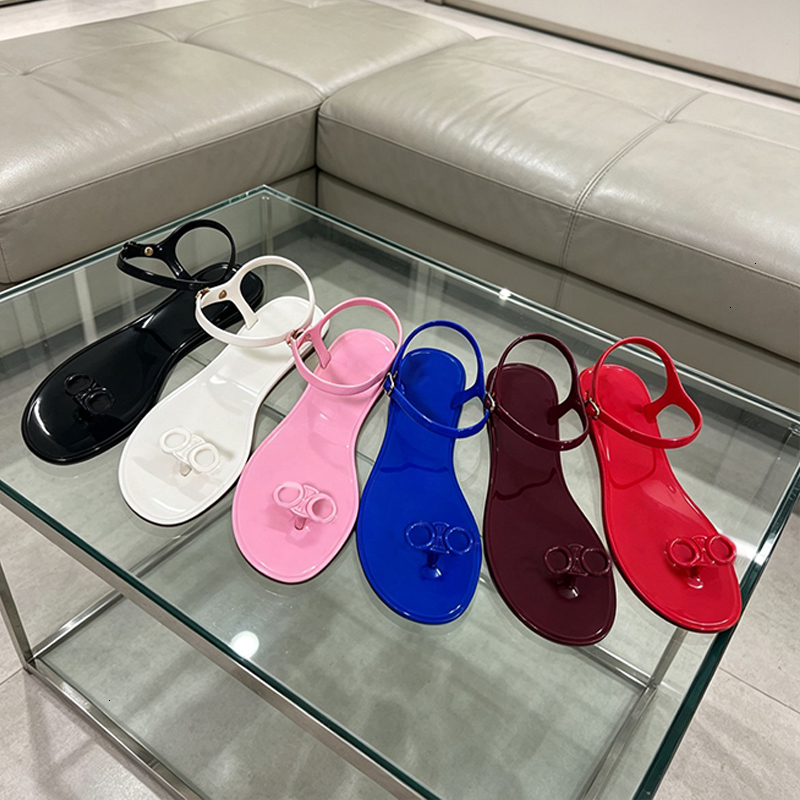 Solid Flip Flops Summer Beach Slippers Designer Vacation Jelly Bay Sandal Colorful Women Triomphe Thong Sandals PVC Ankle Strap Flat Slides Luxury 1