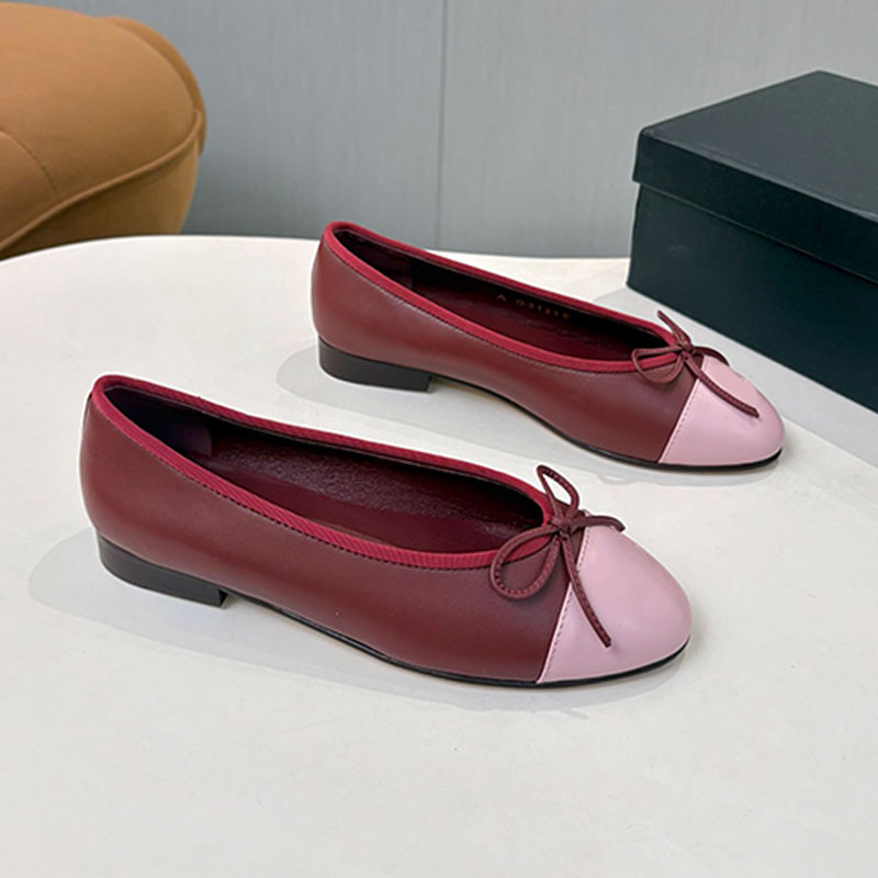 Spring Summer 2026 Lambskin Ballet Flats Womens Classic CC Mary Jane Shoes Luxury Designer Round Toe With Bowtie Flats Loafers Leather Sole Size 35