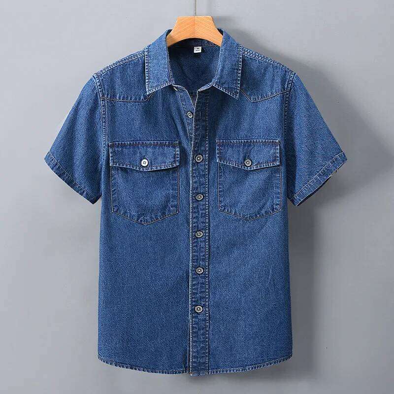 Denim Shirts Man Summer Cotton Thin Pockets Solid Color Washed Single Breasted Turn-Down Collar Casual Tops W260626