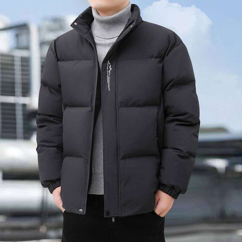 Outdoor Mountaineering Down Jacket Winter Fashion Solid Color Comfortable Versatile Youth Men's Stand-up Collar Cotton Coat W260626
