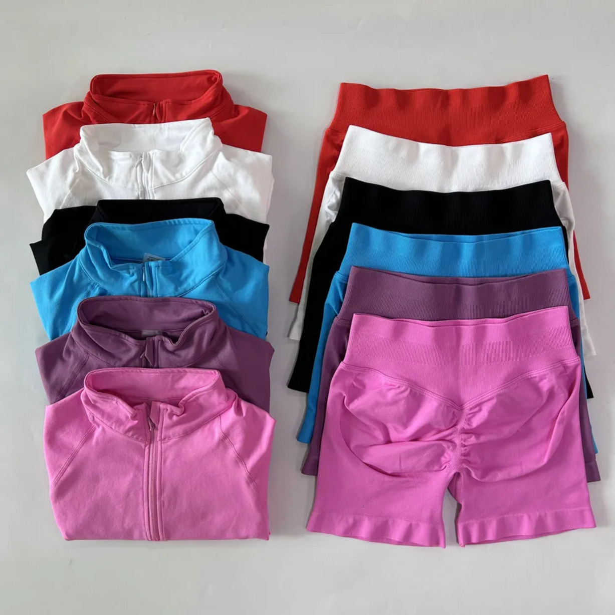 2026 Workout outdoor Set Gym Clothe Set Long Sleeve Jacket Yoga Top With Half Zip Coat Women Push Up Shorts Fitn Free Shipping