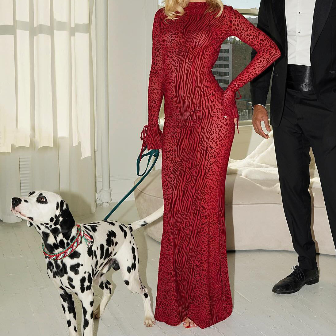 European and American cross-border sexy backless with flared sleeves, red leopard print mesh long summer dress