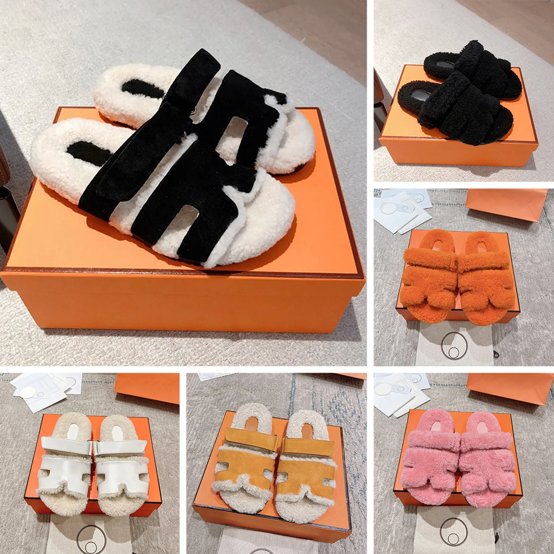 With Box 2026 Top designer fuzzy slippers Non-slip and warm for fall and winter H-style sandal Women's slippers Plush cushion design Luxurious-