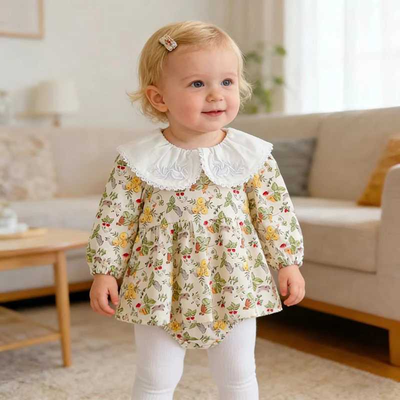 2026 New Spring 0-24M Infant Baby Girl Bodysuits Long Sleeved Cotton Newborn Baby Girl Jumpsuit Baby Lace Printing Clothing Y2606251LY5