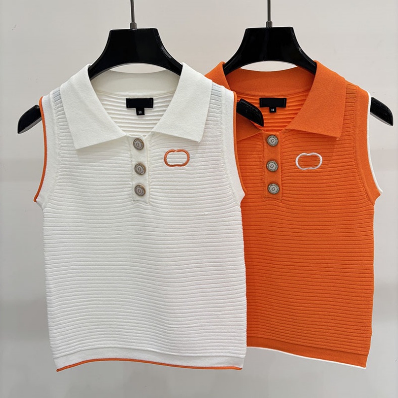 Polo Buttons Embroidery Vests Women Buttons Sleeveless Fitted Soft Singlets Summer Versatile Thin Vest