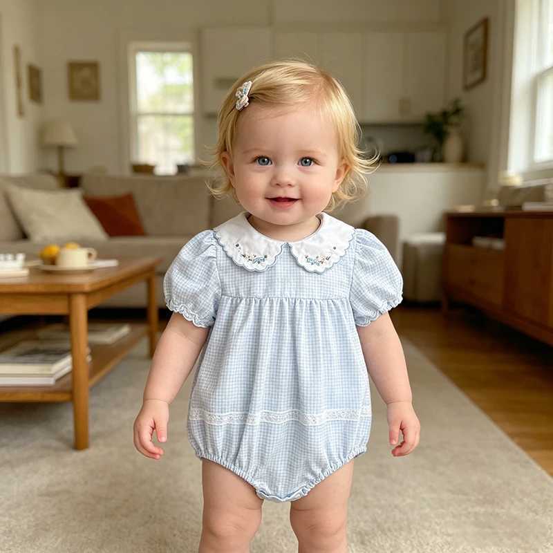 2026 Summer New Baby Girl Bodysuits 0-24M Baby Girl Romper Newborn Embroidered Collar Short Sleeved Baby Girl Jumpsuit Y260625QFL5