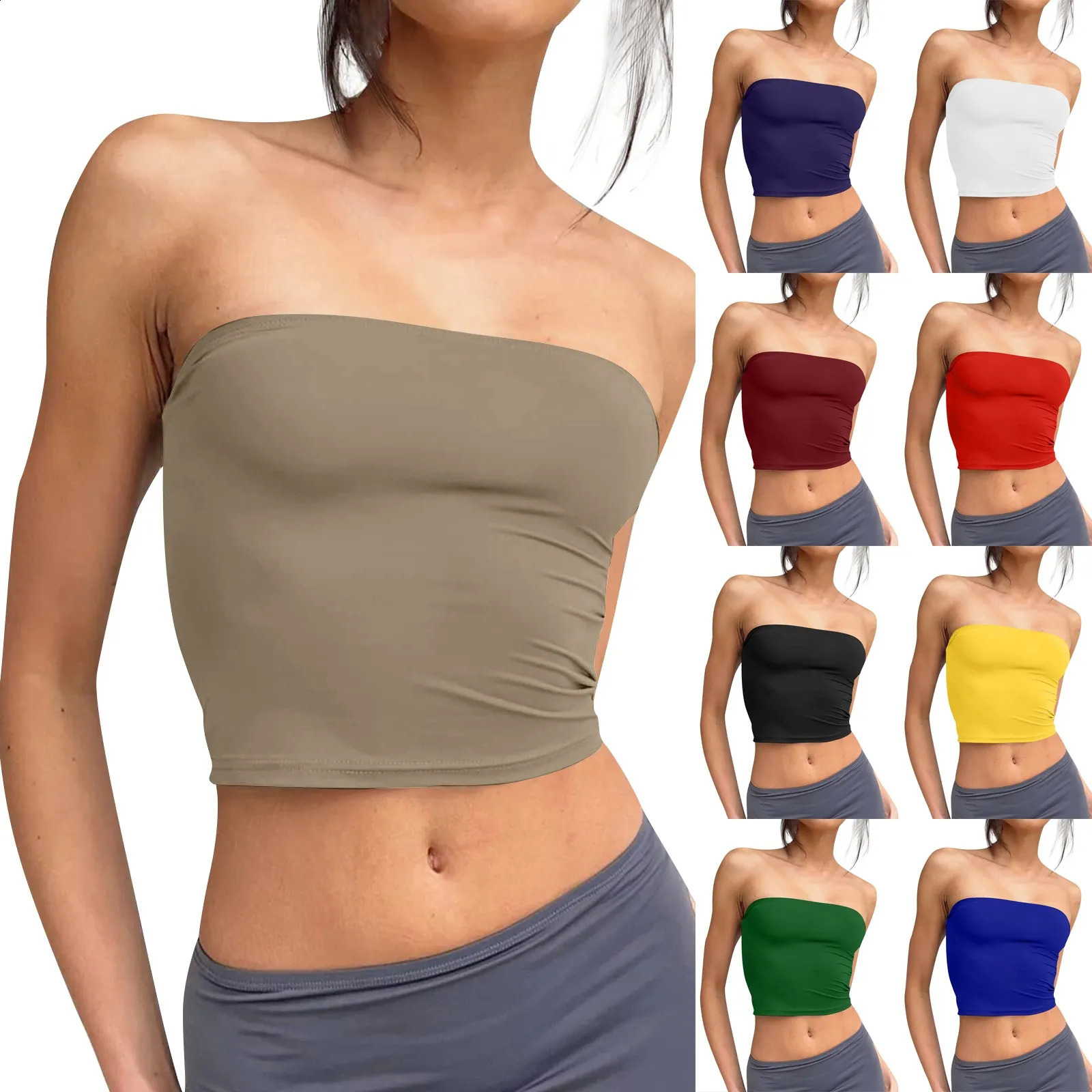 Womens Strapless Crop Tops Basic Backless Sleeveless Bandeau Cute Sexy Trend Street Fashion Classic Solid Tube 260616