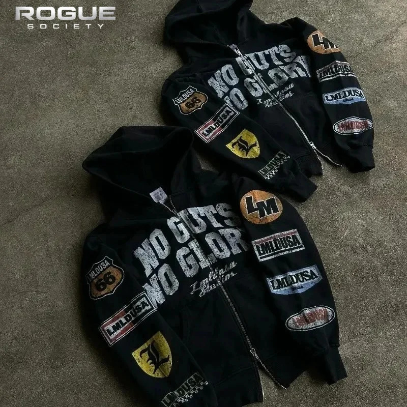 Loose Zipper Y2k Sweatshirt Retro Gothic High Street Men Women Casual Motorcycle Style Harajuku Letter Printed Hoodie 260625