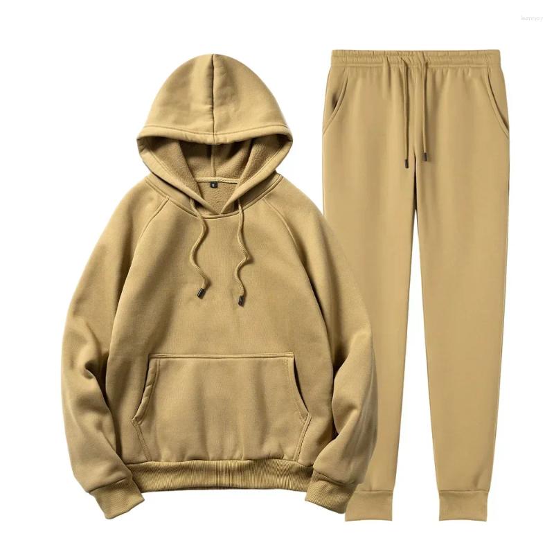 Men's Tracksuits Men Spring Sets Pullover Hooded Hoodies Ankle Length Pencil Pants Two Pieces Drawstring Loose Sports Casual Pockets Solid