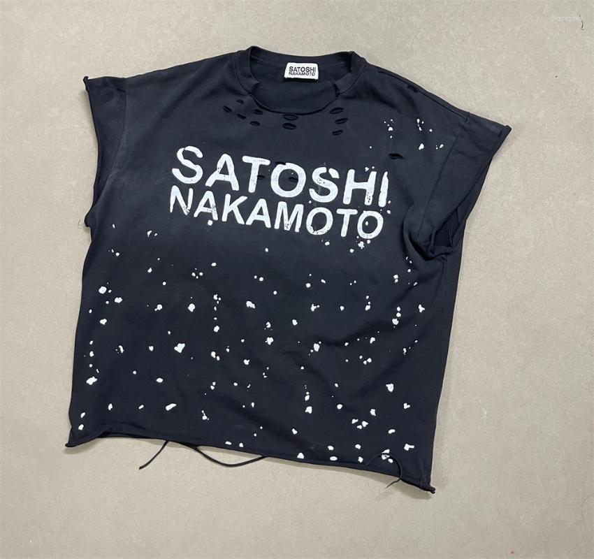 Men's Vests Summer SN Pattern Printed Washed Vintage High Street Casual Loose Short Sleeved Cotton Versatile Round Neck Men Vest