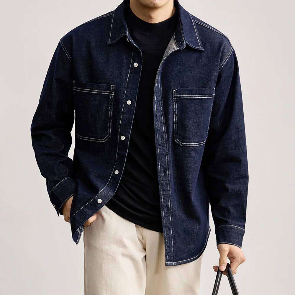 Men American Vintage Fashion Loose Casual Long Sleeve Denim Shirts Male Streetwear Plus Size Cargo Jeans Shirt Clothes W260626