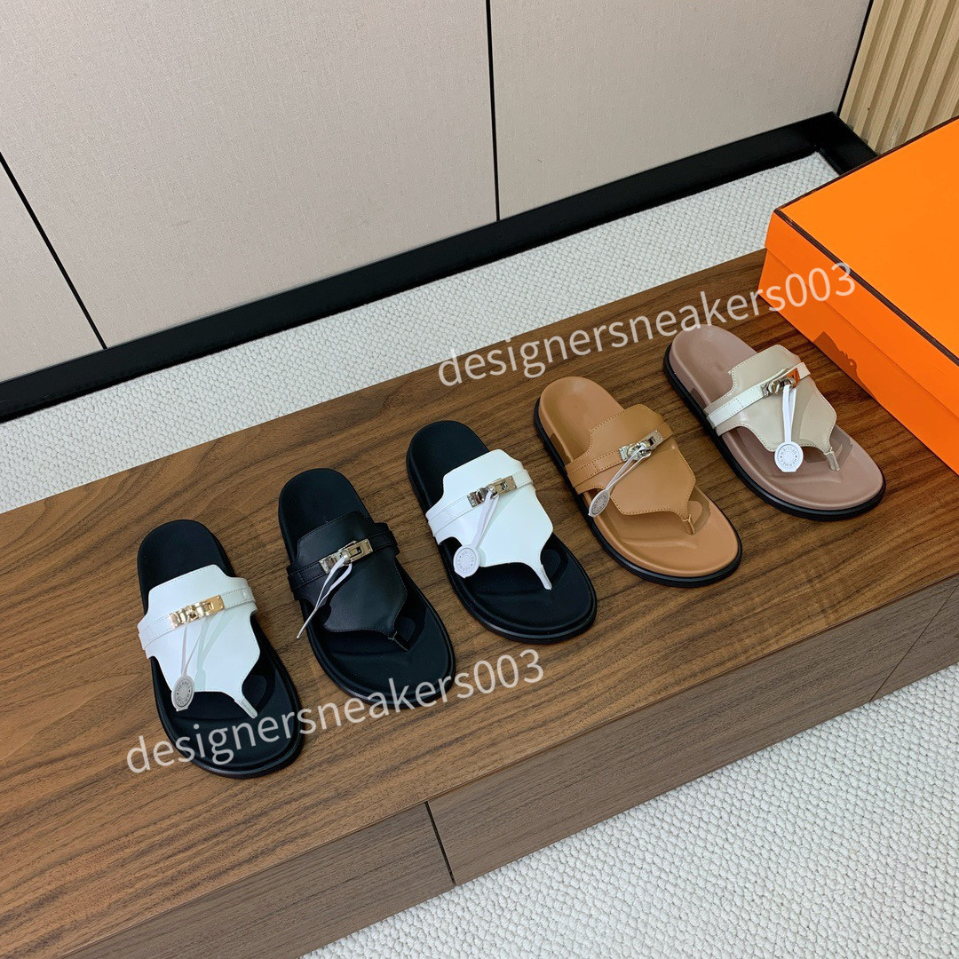 Designer Slippers sandals Men and Women brown slides Genuine Leather Casual Shoe summer beach gladiator Mules hasp Woman top quality Flat Slide sjml