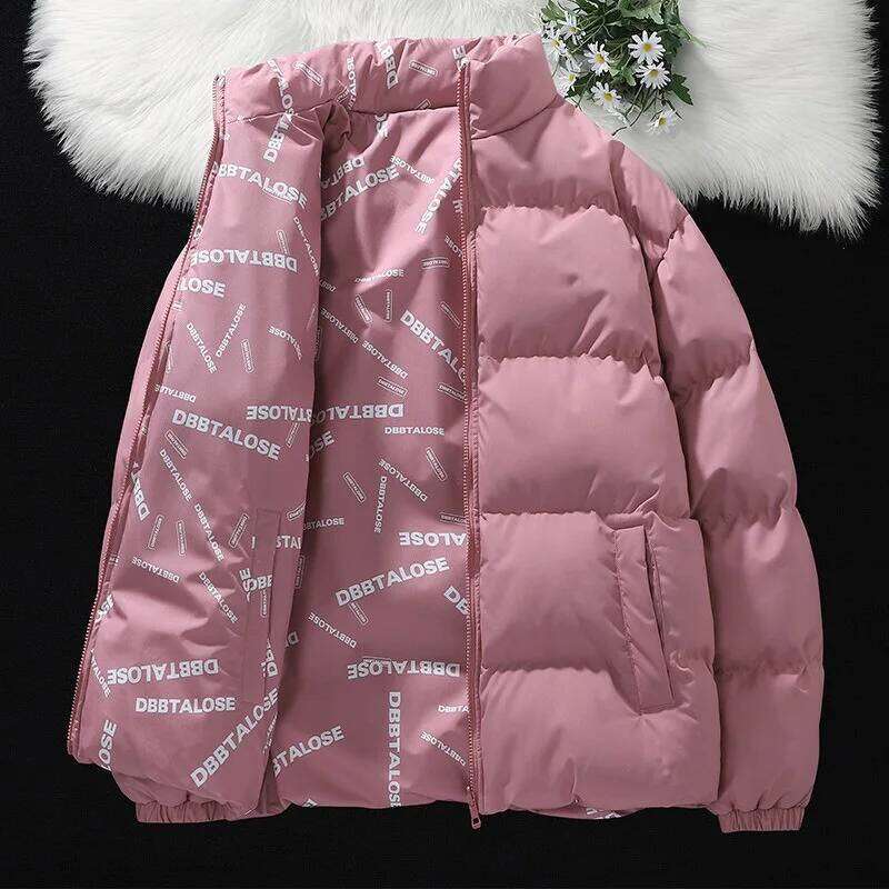 Mens Reversible Down Jacket Fall Winter Stand Collar Thickened Puffer Cotton Coat Warm Streetwear W260626