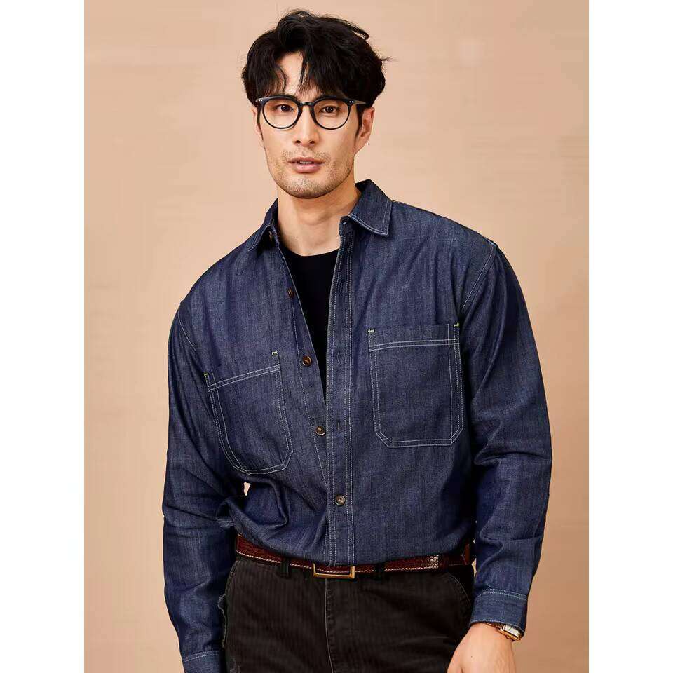Men Harajuku Streetwear Fashion Vintage Loose Casual Long Sleeve Denim Shirt Man Jeans Shirts Blouses Clothes W260626