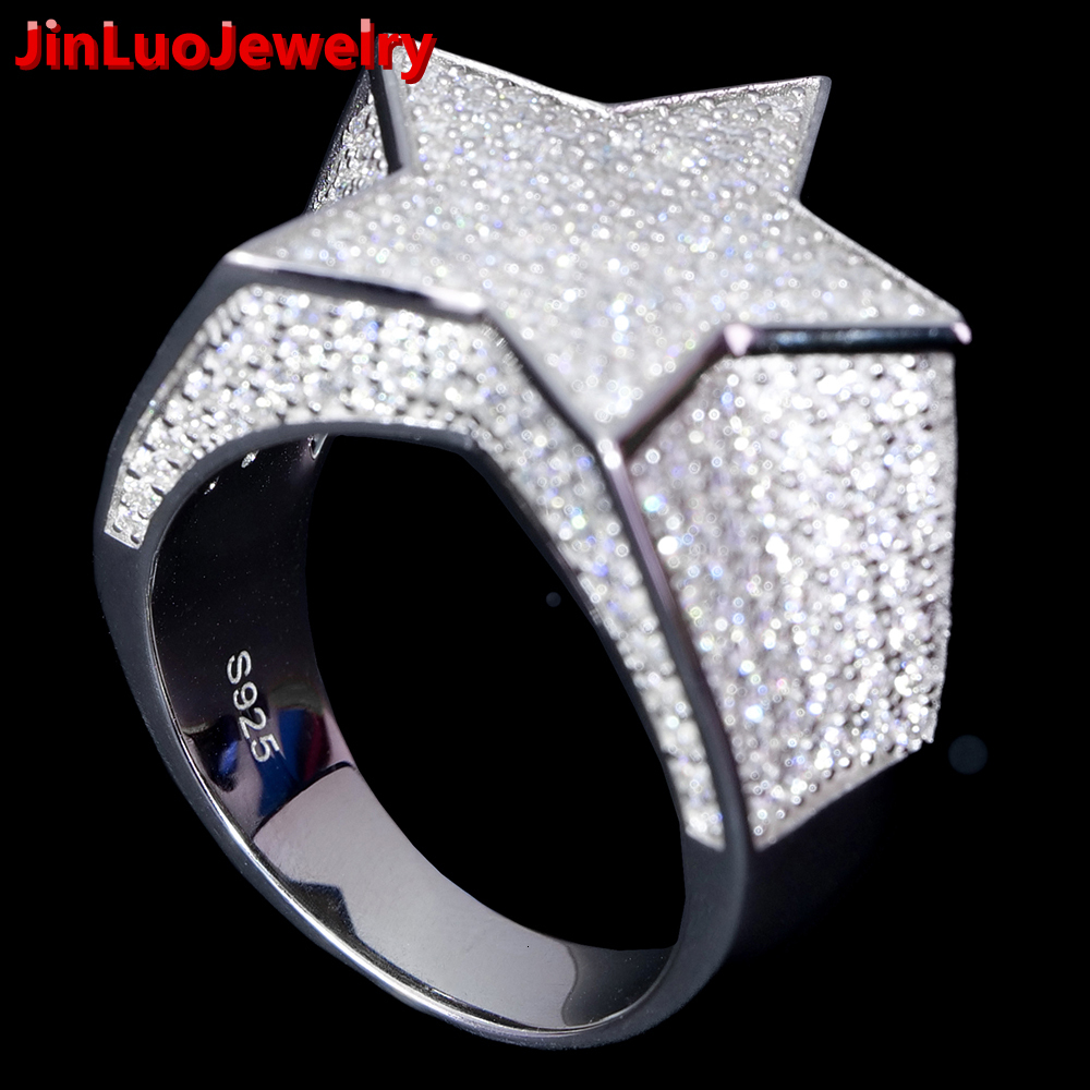 Trendy 925 Sterling Silver Men Jewelry Wholesale Hip Hop Pave Iced Out Diamond Test GRA Mossanite Moissanite Star Ring for Men