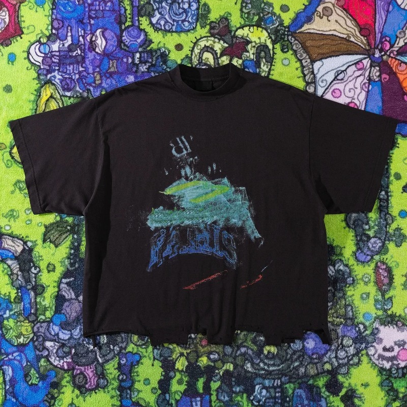 High Street Bale Dark Street Graffiti Letter Oversized T Shirt Unisex Men Women Hip Hop Casual Short Sleeve Graphic Tee