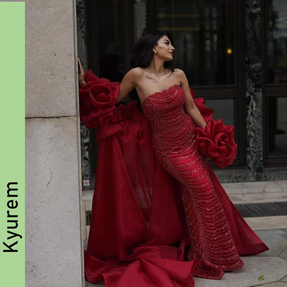 Long Cape Beading Mermaid Evening Dresses Gowns formal occasions dresses custom made color/size Robe De Soiree