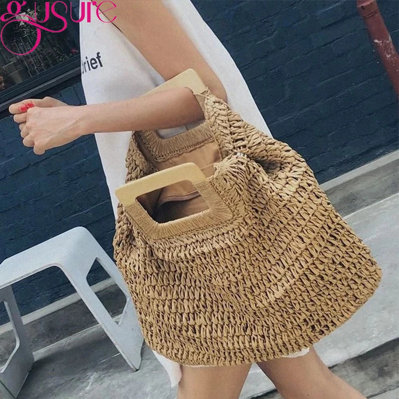 Gusure Casual Rattan Large Capacity Tote for Women Wicker Woven Handbags Summer Beach Straw Shoulder Bag Lady Travel Purses sac 260625
