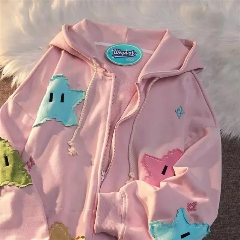 Y2K Oversized Coat Mens Personality Print Womens Hoodie Fashion Punk Harajuku Couple Zip Up Hoodie Tops Kawaii Clothes 260625
