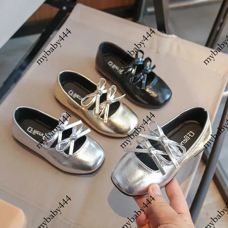 Kids Performance Square Dance Black Solid Color Princess Shoe with Double Bow 2024 New Girls Leather Shoes Soft SoleR260625