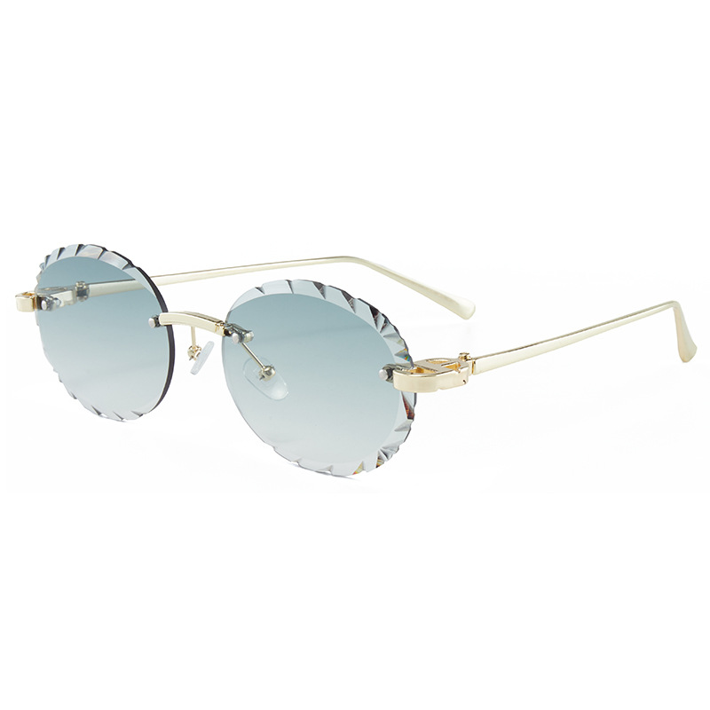 Luxury high quality rimless diamond cut polycarbonate lens UV400 Oval Sunglasses fashion square metal legs glasses D Shades Designer Brand Gafas