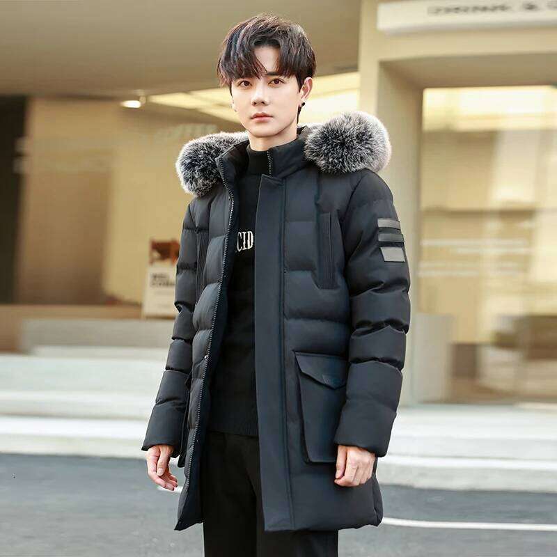 Breathable Padded Winter Thick Windproof Warm with Hat Long Cotton Goose Down Men's Woman Outdoor W260626