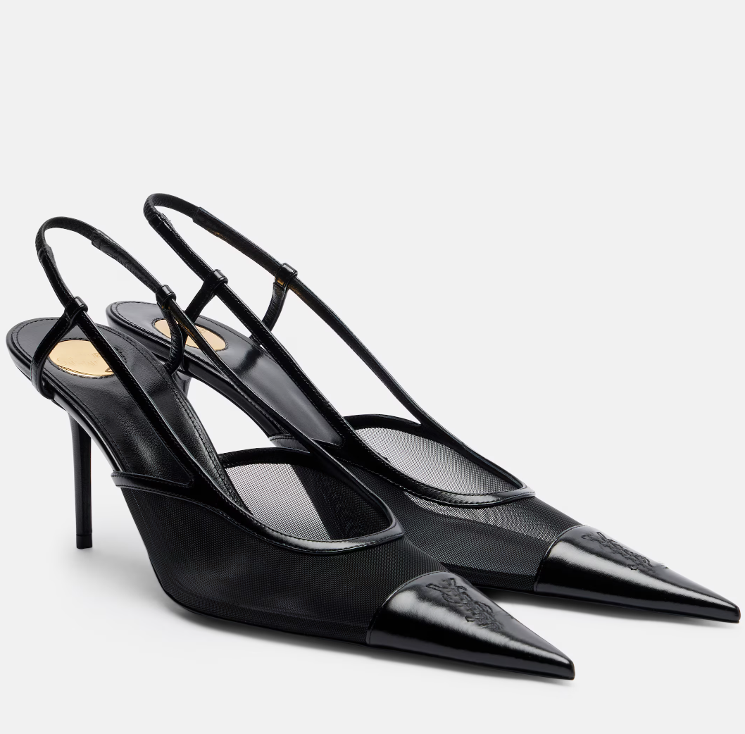 Famous Brand Women Renee Sandals Shoes Leather-trimmed Mesh Pointed-toe Pumps Party Wedding Dress Lady Slingback Burgundy Black White EU35-41