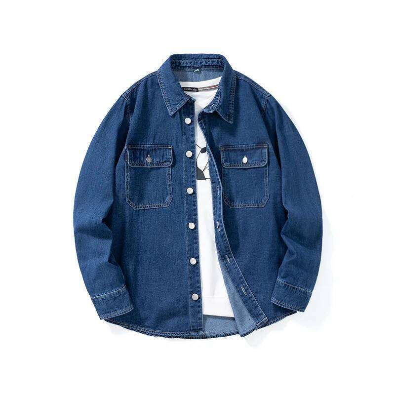 Solid color versatile spring and autumn non stretch denim loose fit shirt, classic style, multi-color selection suitable for goi W260626