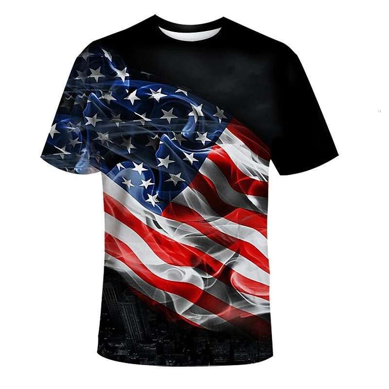 2023 Cross-Border Independent Site Wish USA Independence Day Plus Size Men's 3D Printed Crew Neck T-Shirt Custom Made