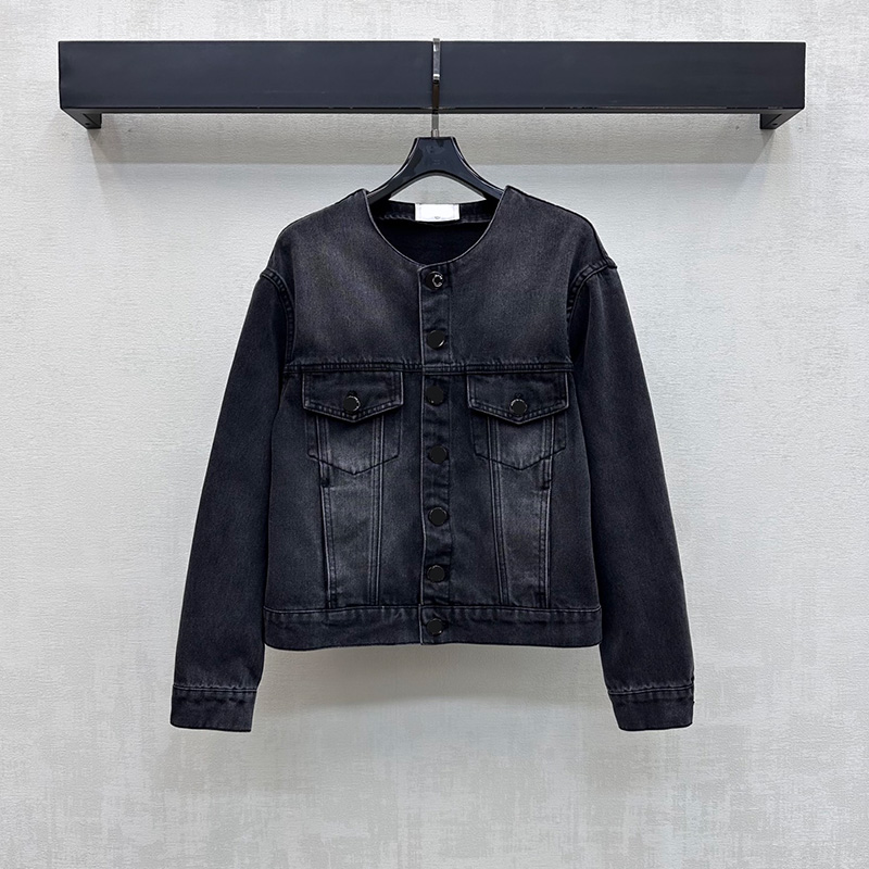 Luxury Chic Denim Jackets Collarless Dual Chest Pocket Cropped Denim Vest Long Sleeve Casual Jean Coat for Women Street Spring Autumn Wear
