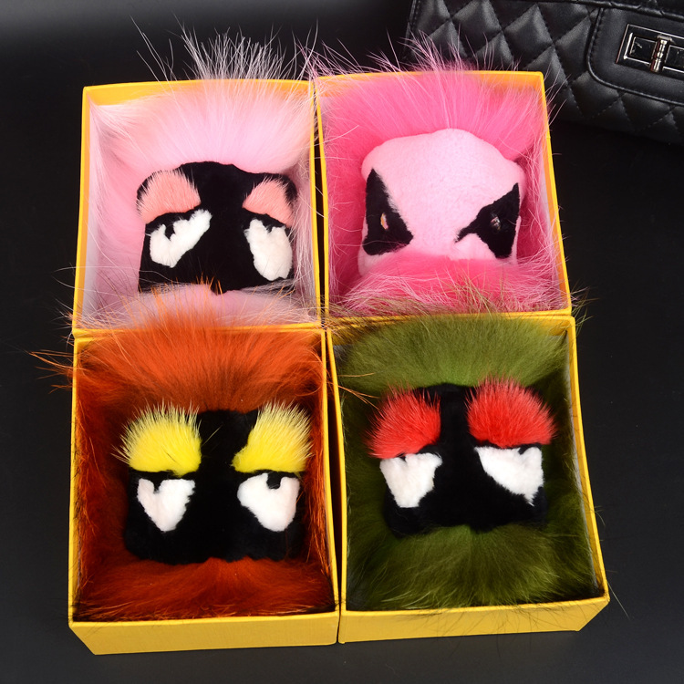 Keychains Lanyards Fashion Luxury Designer Cute Lovely Hand Made Fur Little Moster Ball Bag Charm Car Key Chain 625