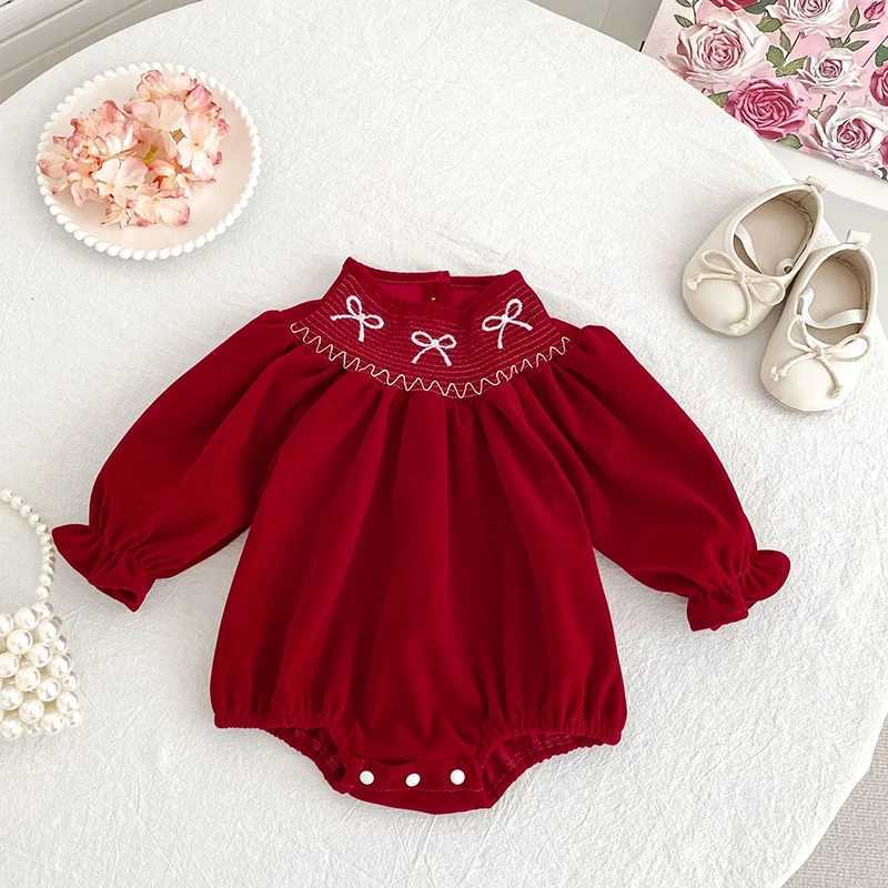 2025 Christmas 0-24M Baby Girls Jumpsuit Casual Bow Embroidered Long Sleeves Newborn Romper Christmas Party Toddler Cute Clothes Y260625NU9A
