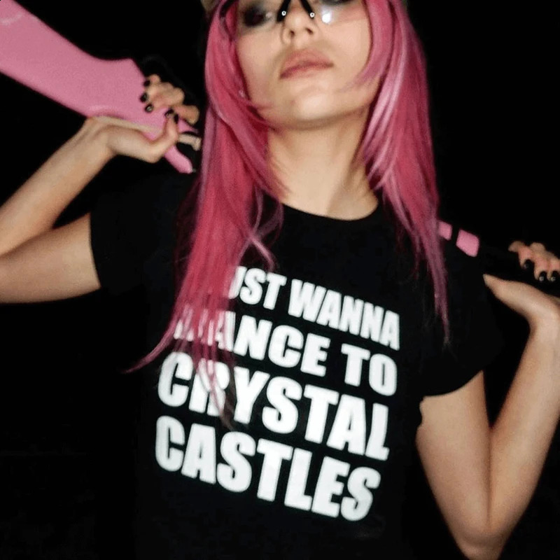 Aesthetic Slim Fit Punk Emo Girls Sexy Tee Gothic Vintage Black Crop Tops Womens Streetwear Grunge Cute Tee Y2k Clothes 260625