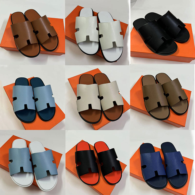 with box H designer mens sandals men slippers slides luxury leather flat flip flop Brown summer vacation beach casual sandal slipper sliders size 37