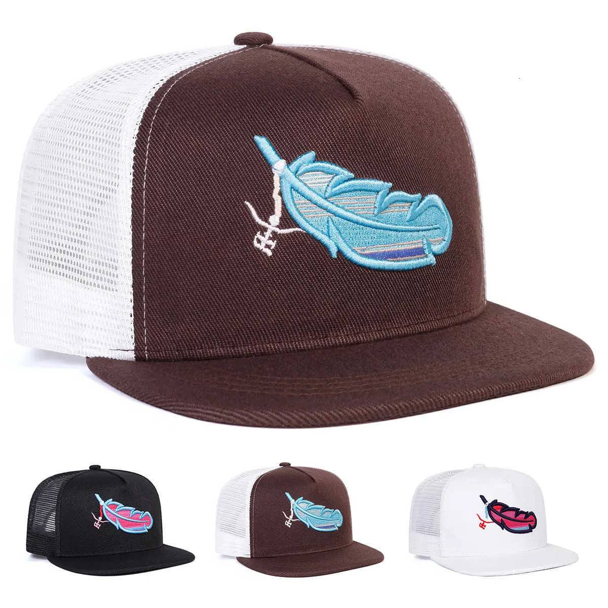 Embroidery Feather Unisex Hip-hop Colorful Net Hats Spring Summer Outdoor Adjustable Casual Baseball Caps Sunscreen Hats M260626