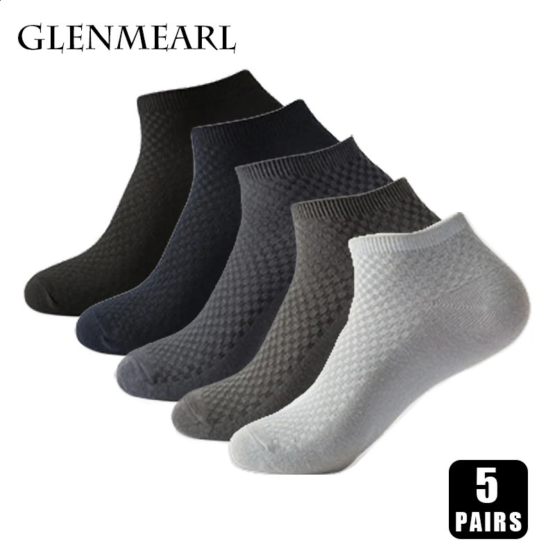 5 Pairs Men Short Socks Bamboo Fiber High Quality Crew Ankle Casual Business Breathable Soft Compression LowCut for Male 260625