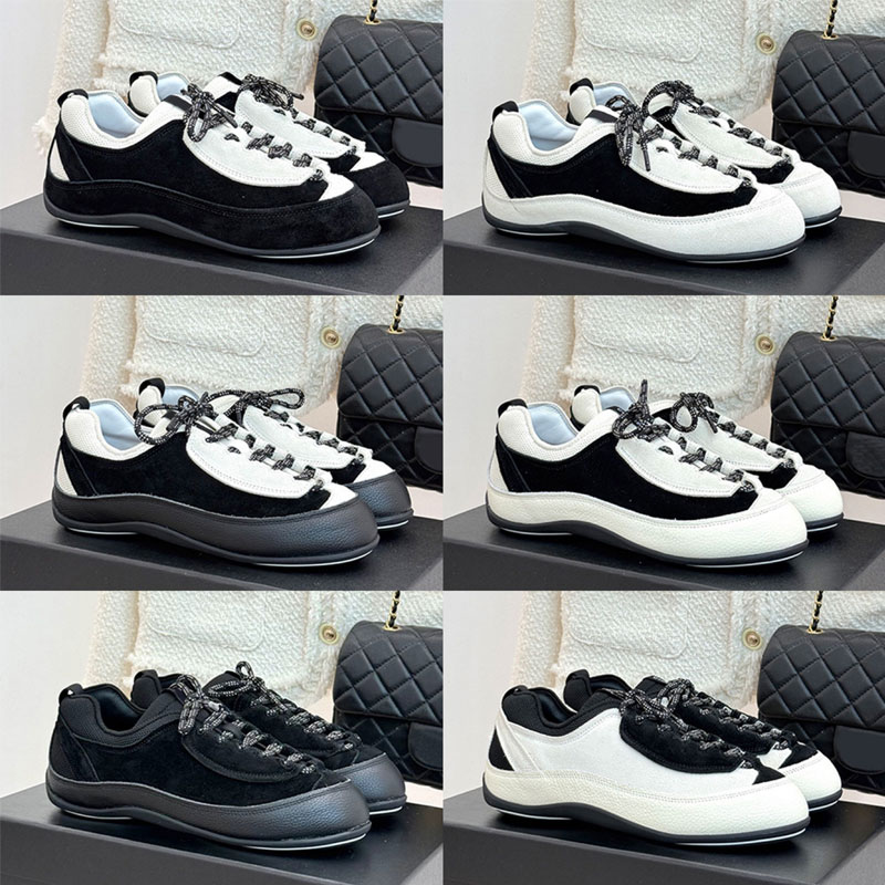 Womens Metiers Dart 2026 Velvet Calfskin Sneakers Designer CC Black White Color Block Mixed Fibers Casual Shoes Elegant Two Tone Laces Running Sneak