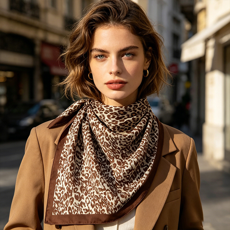 Double Sided Leopard Print Square Scarf Cheetah Animal Print Bandana Head Neck Scarf