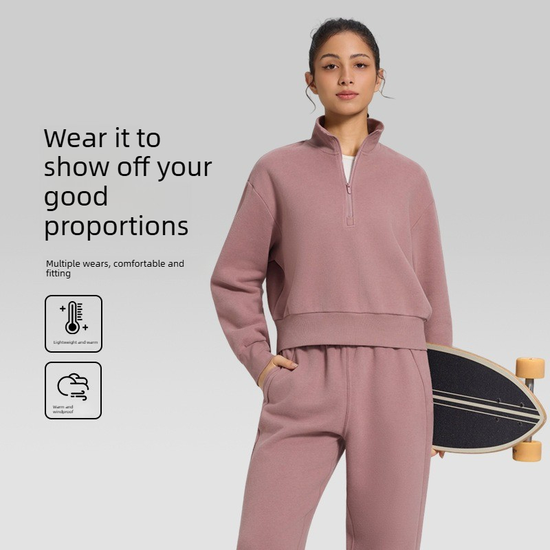 new arrival womens cropped stand collar sweatshirt stylish loose fit autumn winter yoga top casual athletic shirt for running fitness outdoor sports