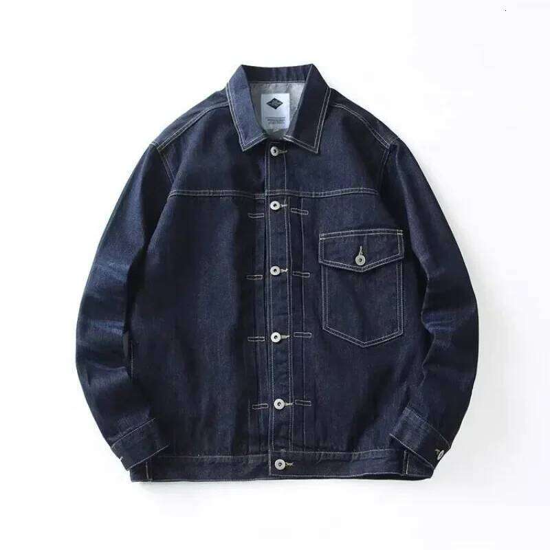 Gray Autumn Men's Denim Jacket Button Blue Cargo Male Jean Coats Vintage Winter Oversize Loose One Piece Rock of Fabric Japanese W260626