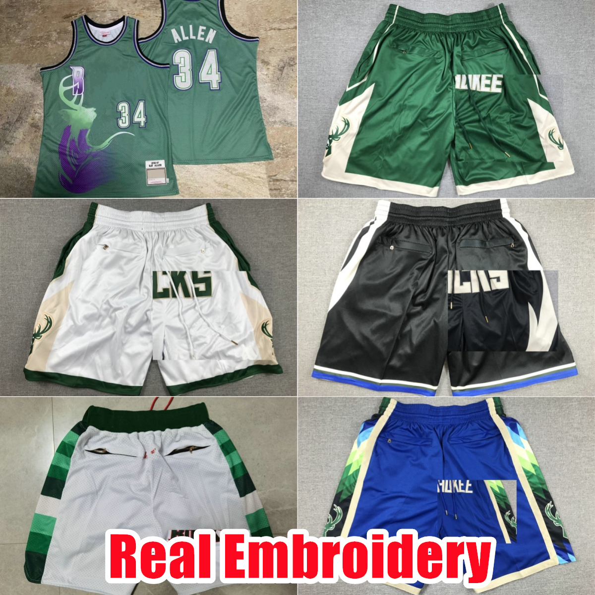 Retro Real Stitched Basketball Jerseys 34 Ray Allen Green 1996-97 Embroidery Authentic Stitched Jersey shorts S-XXL