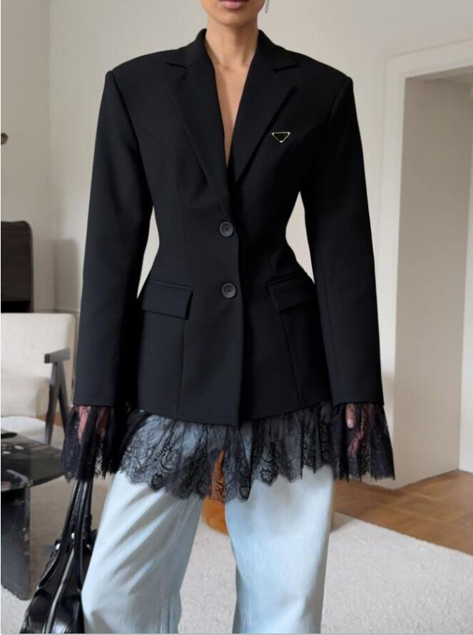Designer New women's t slim fit suits blazer Solid waist-cinching ol office fashion top dress Splicing lace suit jacket blazer outfit coats for