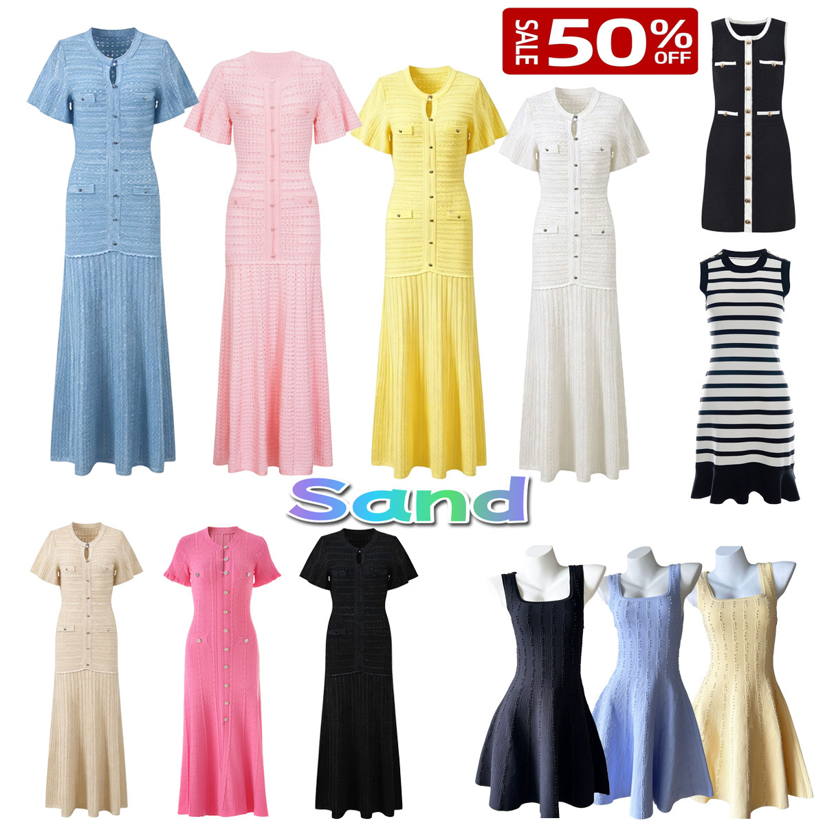 Knitted Bodycon Hot Stamping Diamond Hollow Out Bubble Sleeve Party Dress Luxury Designer Sandros Women Daily Office Lady