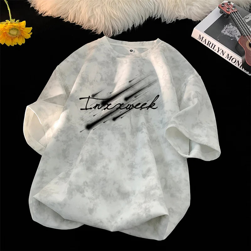 2026 Summer Mens TieDye TShirt American Style Streetwear Trendy Crew Neck Short Sleeve Tops High Street Loose Fashion tshirt 260624