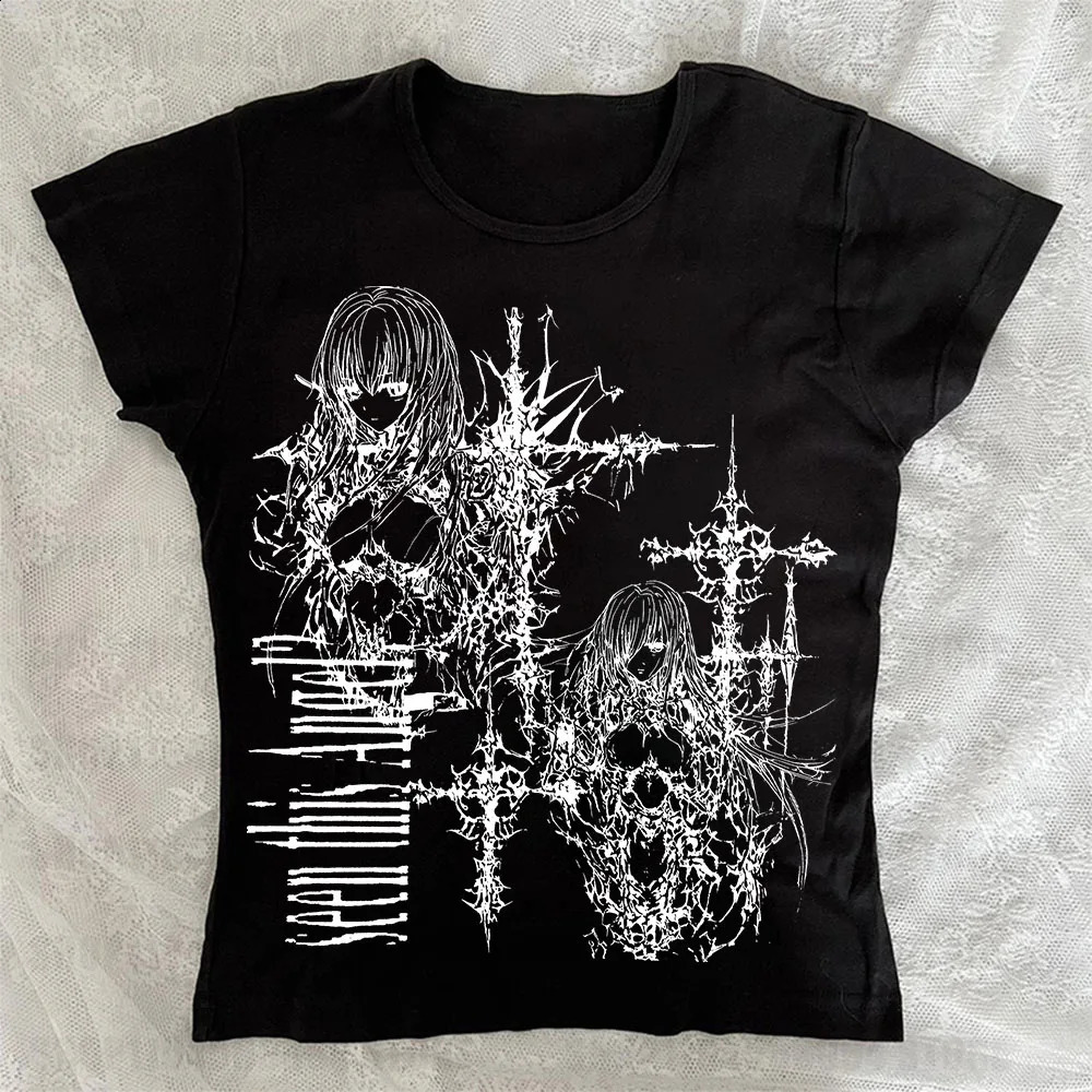 Emo Aesthetic Sexy Street Wear T-shirt Casual Style Punk Gothic Grunge T-shirt Retro Printed Short Sleeve Womens Emo T 260625